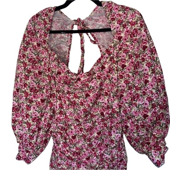 Nasty Gal Floral Print Balloon Sleevee Ruched Mini Dress. Size 6. - Picture 6 of 11